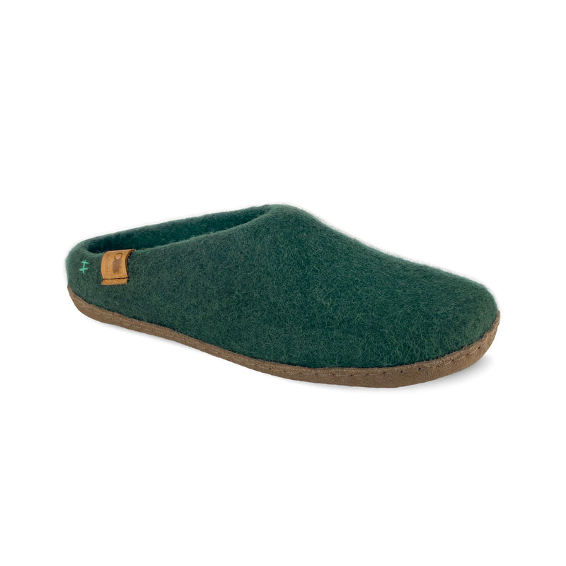 Wool Slipper with Leather Sole - Forest Green