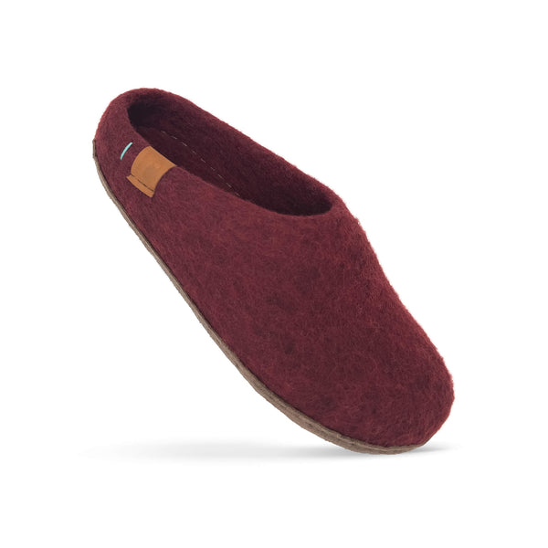 Wool Slipper with Leather Sole - Wine