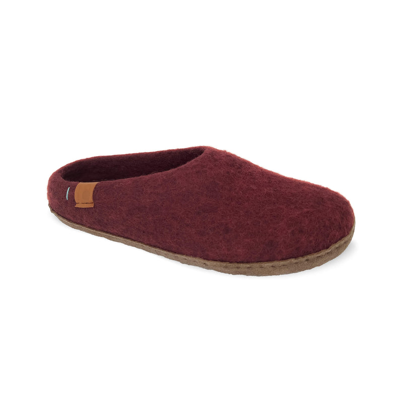 Wool Slipper with Leather Sole - Wine