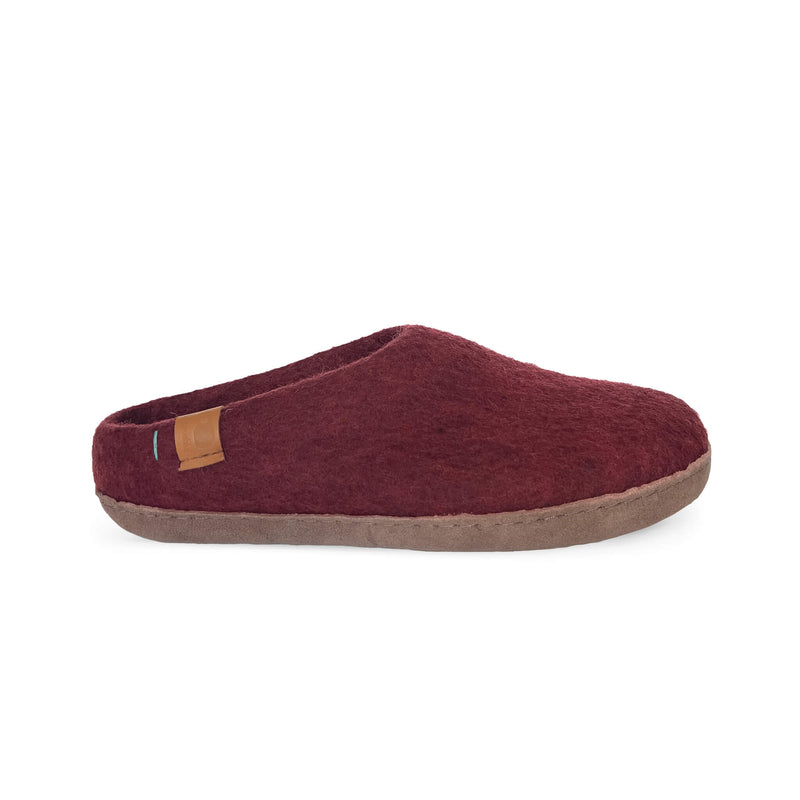 Wool Slipper with Leather Sole - Wine