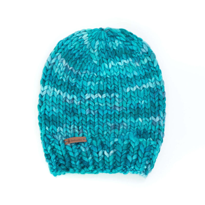 Women's Slouchy Merino Wool Reversible Beanie - Ocean