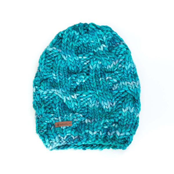 Women's Chunky Slouchy Cable Knit Merino Wool Beanie - Ocean