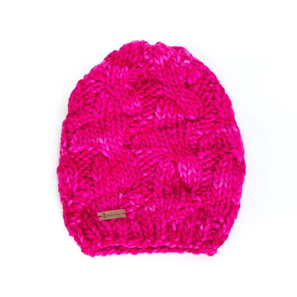 Women's Chunky Slouchy Cable Knit Merino Wool Beanie - Fuchsia