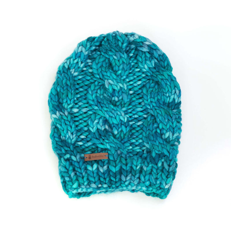 Women's Chunky Cable Knit Merino Wool Beanie - Ocean