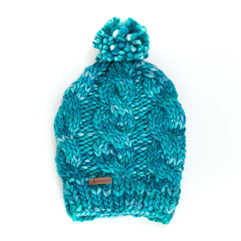 Women's Chunky Cable Knit Merino Wool Beanie - Ocean