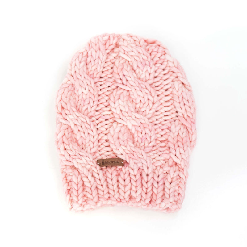 Women's Chunky Cable Knit Merino Wool Beanie - Cotton Candy