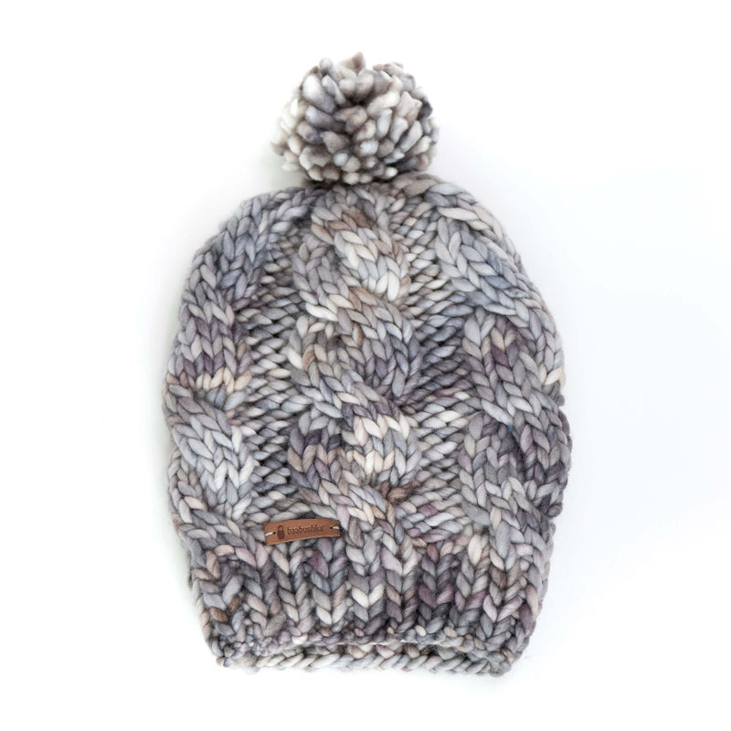 Women's Chunky Cable Knit Merino Wool Beanie - Smoky Pearl