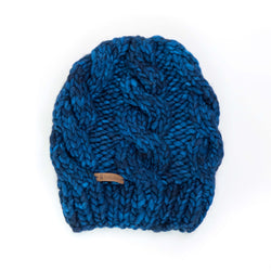 Women's Chunky Cable Knit Merino Wool Beanie - Midnight Blue