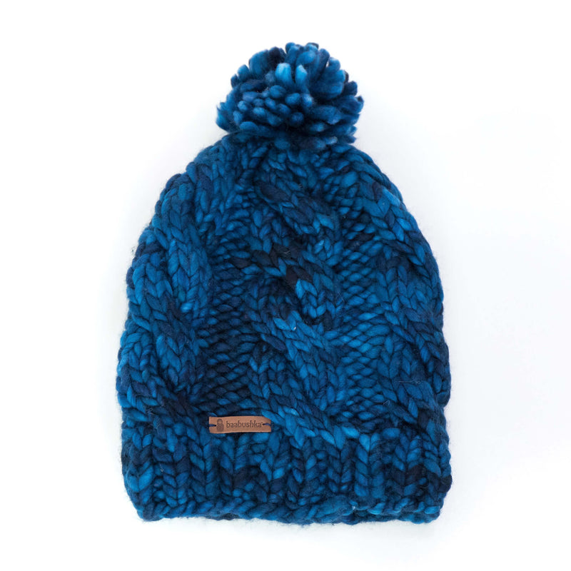 Women's Chunky Cable Knit Merino Wool Beanie - Midnight Blue