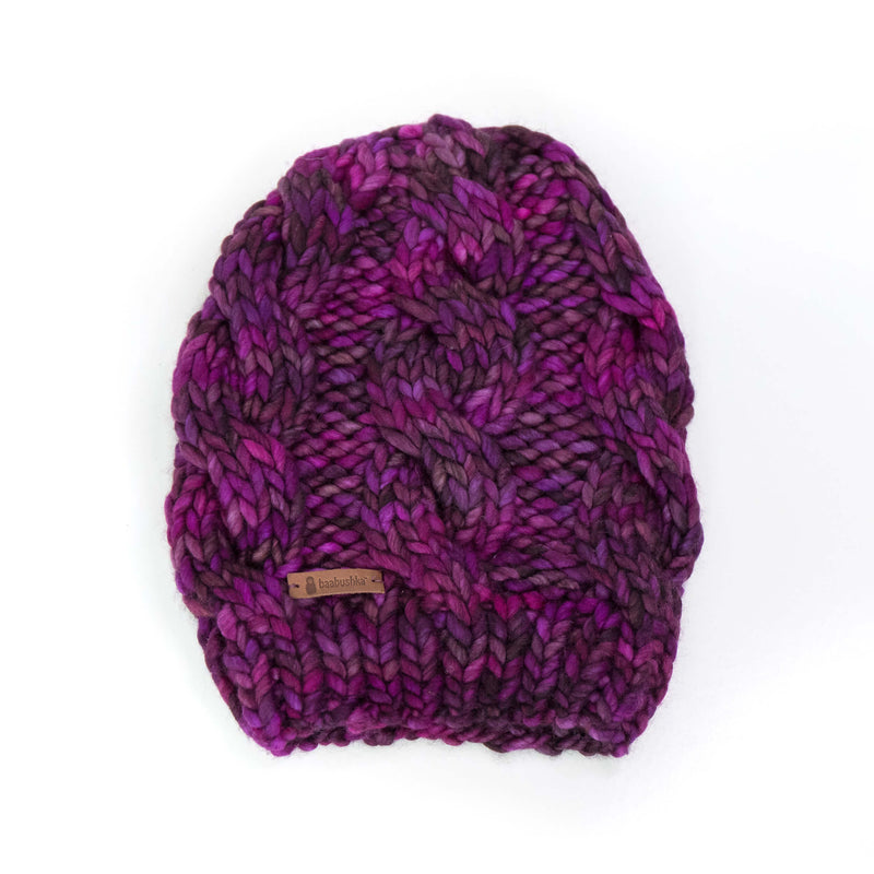 Women's Chunky Cable Knit Merino Wool Beanie - Sangria