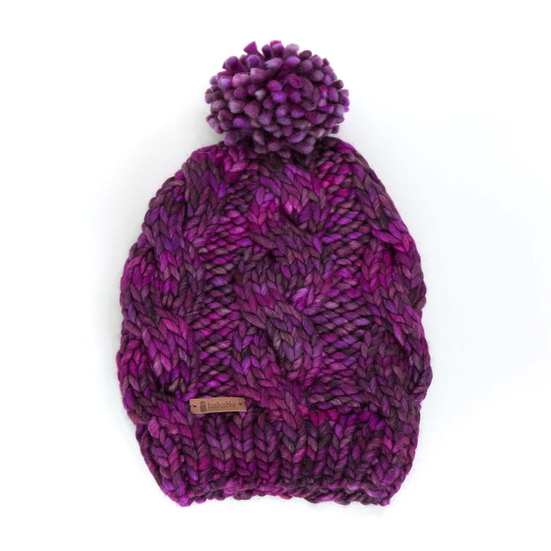 Women's Chunky Cable Knit Merino Wool Beanie - Sangria