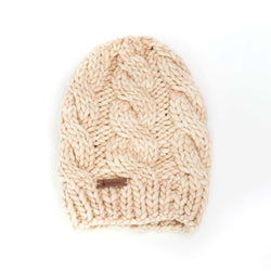 Women's Chunky Cable Knit Merino Wool Beanie - Vanilla Cream