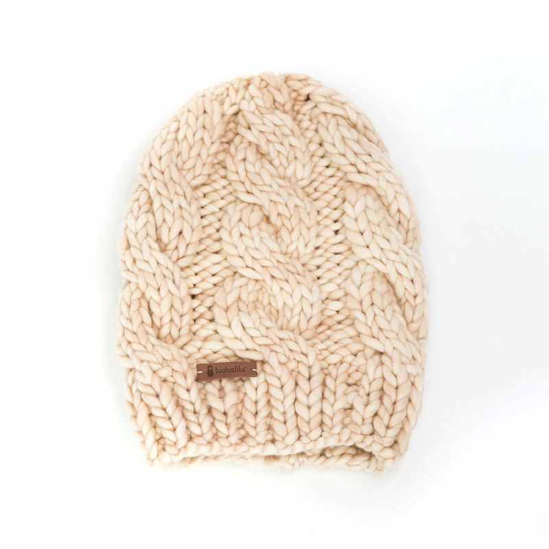 Women's Chunky Cable Knit Merino Wool Beanie - Vanilla Cream