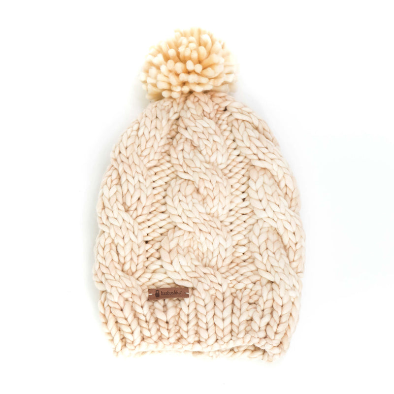 Women's Chunky Cable Knit Merino Wool Beanie - Vanilla Cream