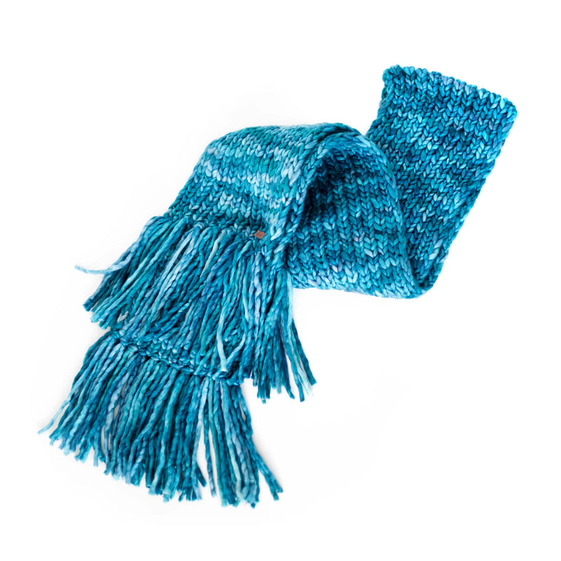 Women's Chunky Oversized Merino Wool Long Tassel Scarf - Ocean