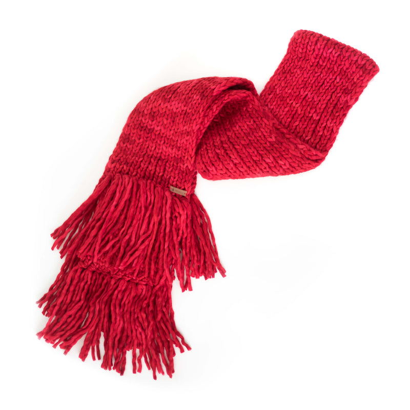 Women's Chunky Oversized Merino Wool Long Tassel Scarf - Red Delicious