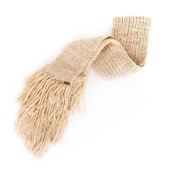 Women's Chunky Oversized Merino Wool Long Tassel Scarf - Vanilla Cream