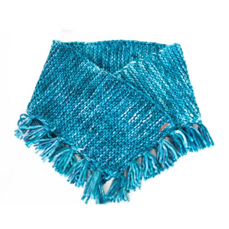 Women's Oversized Merino Wool Shawl with Tassles - Ocean