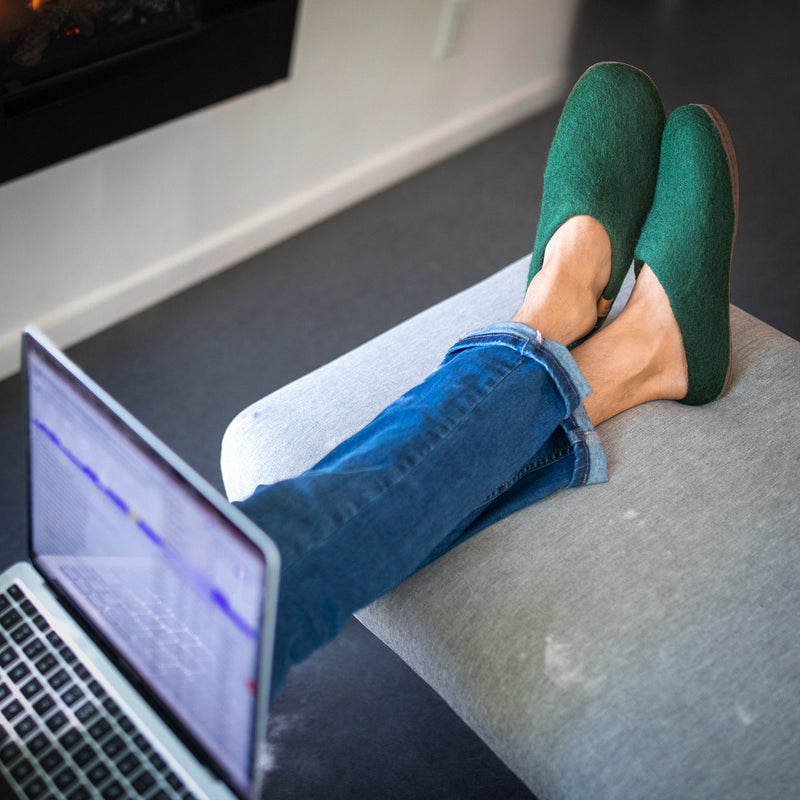 Wool Slipper with Leather Sole - Forest Green