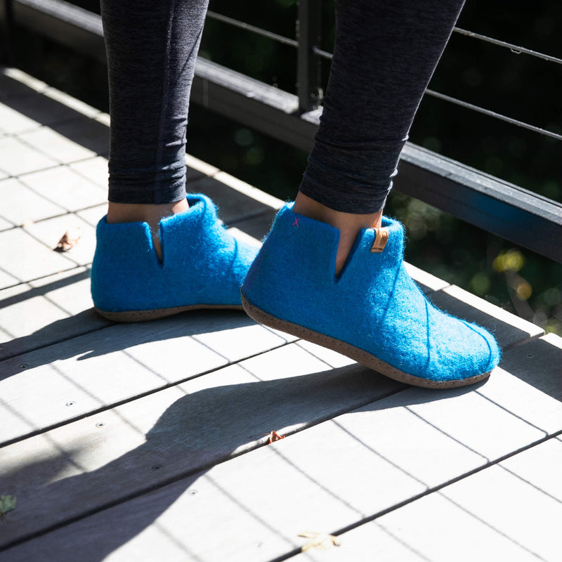 Wool Bootie with Leather Sole - Bright Blue