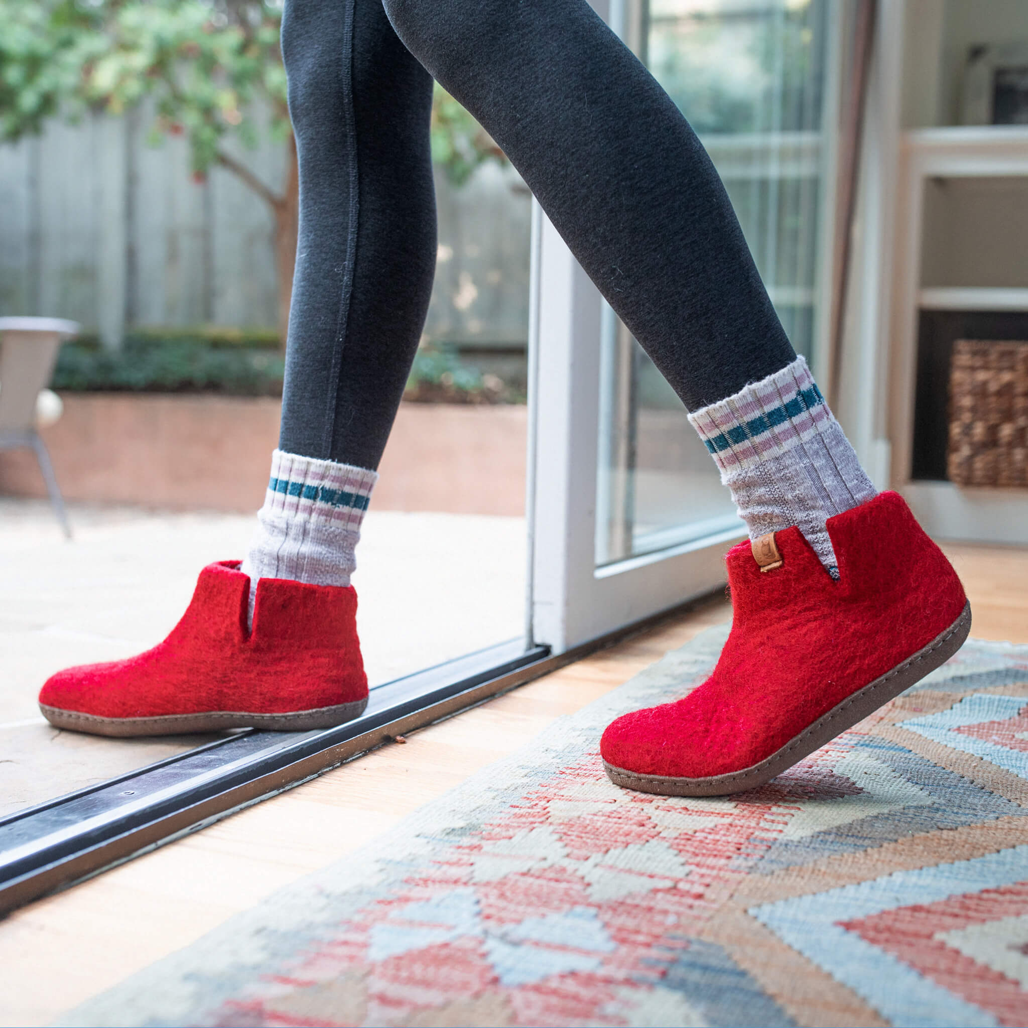 Wool Bootie with Leather Sole - Red