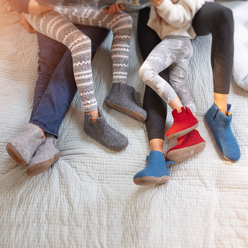 Kids Wool Bootie with Leather Sole - Red