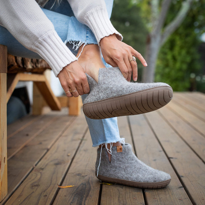 Wool Bootie with Rubber Sole and Arch Support - Light Gray