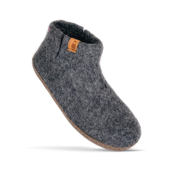 Baabushka fair trade sustainable felted wool bootie with leather soles - dark gray, eco-friendly wool slipper