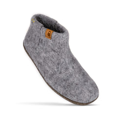 Baabushka fair trade sustainable felted wool bootie with leather soles - light gray, eco-friendly wool slipper