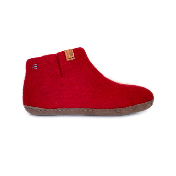 Wool Bootie with Leather Sole - Red