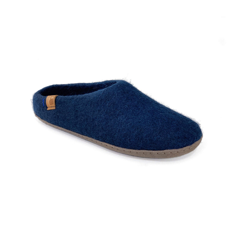 Wool Slipper with Leather Sole - Navy