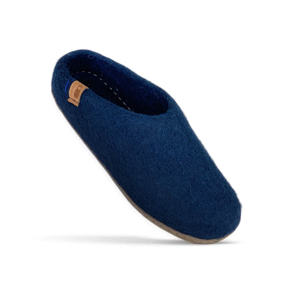 Wool Slipper with Leather Sole - Navy
