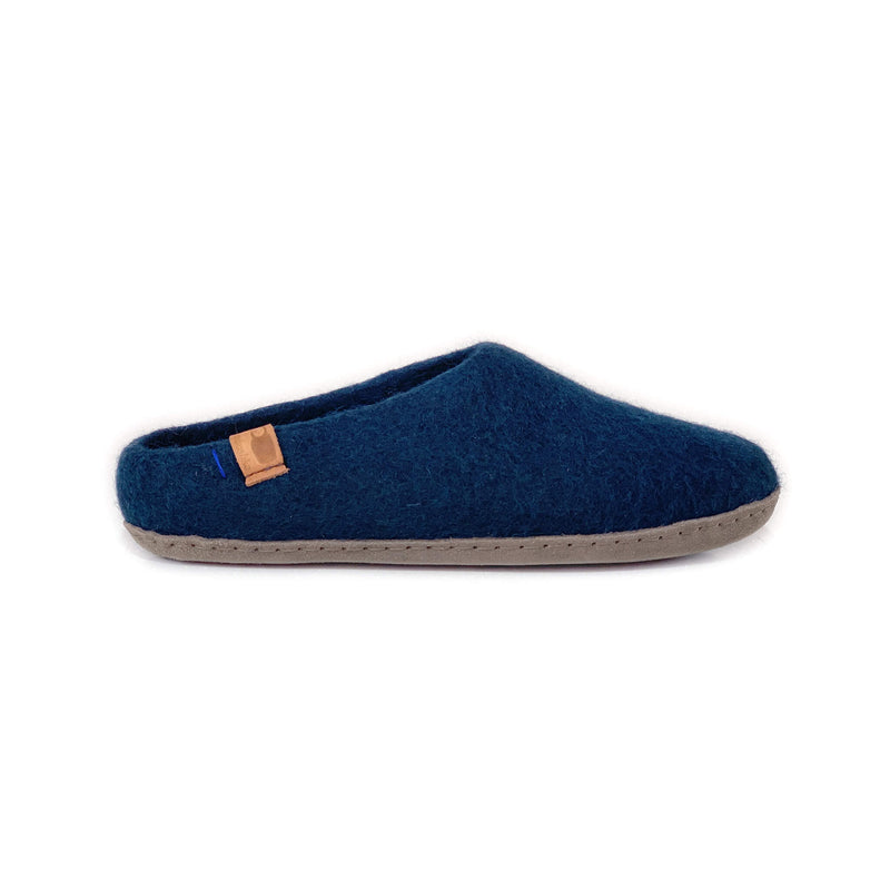 Wool Slipper with Leather Sole - Navy
