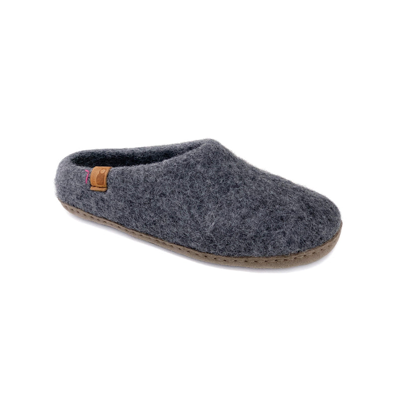 Wool Slipper with Leather Sole - Dark Gray