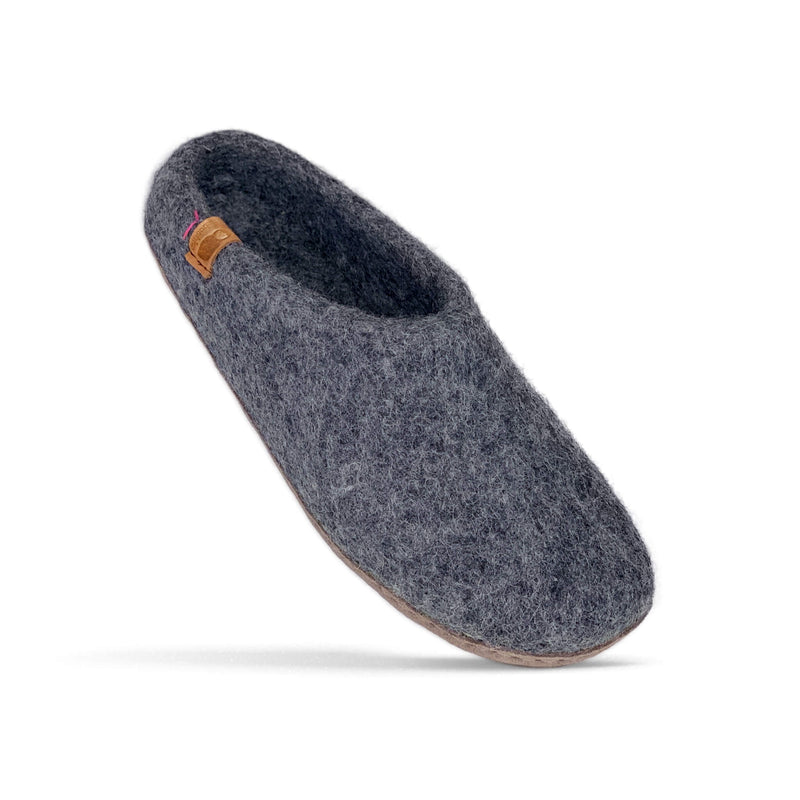 Wool Slipper with Leather Sole - Dark Gray