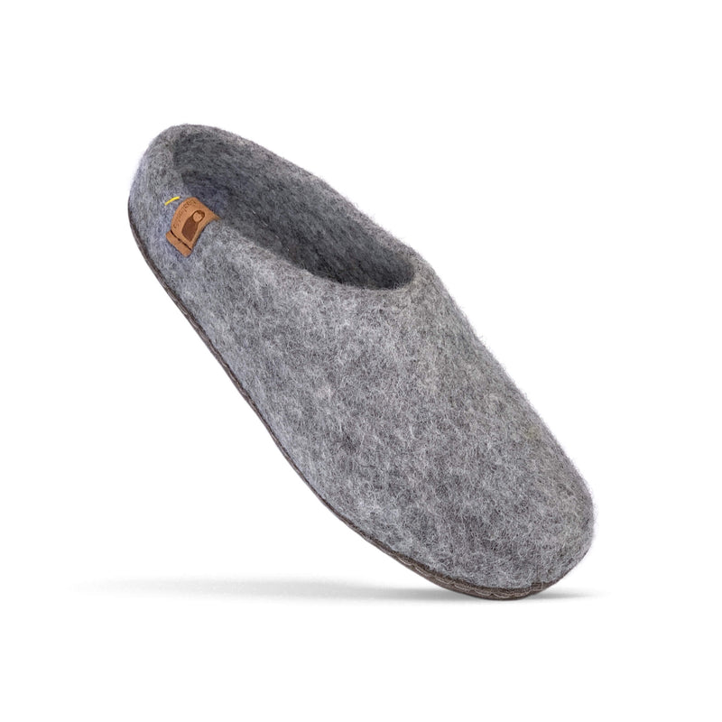 Wool Slipper with Leather Sole - Light Gray