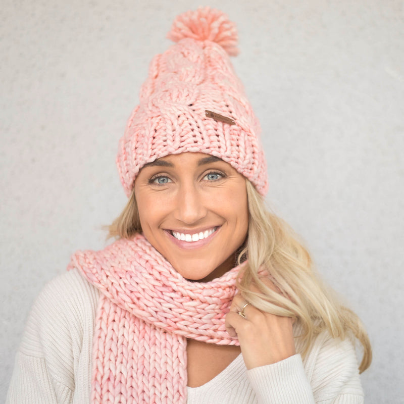 Women's Chunky Cable Knit Merino Wool Beanie - Cotton Candy
