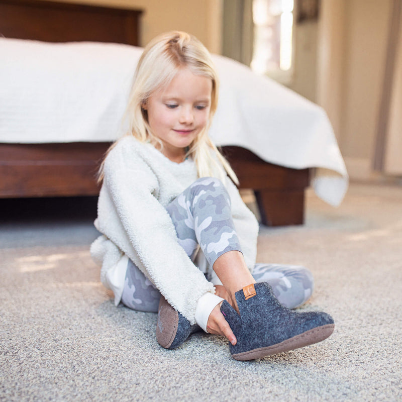 Kids Wool Bootie with Leather Sole - Dark Gray