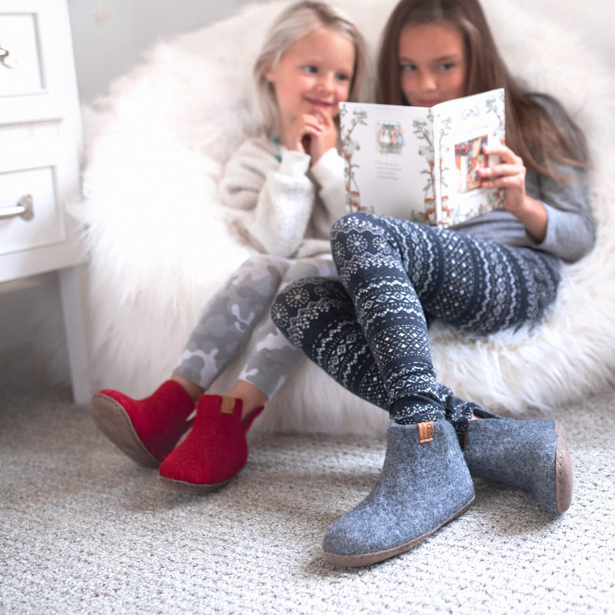 Kids Wool Bootie with Leather Sole - Red