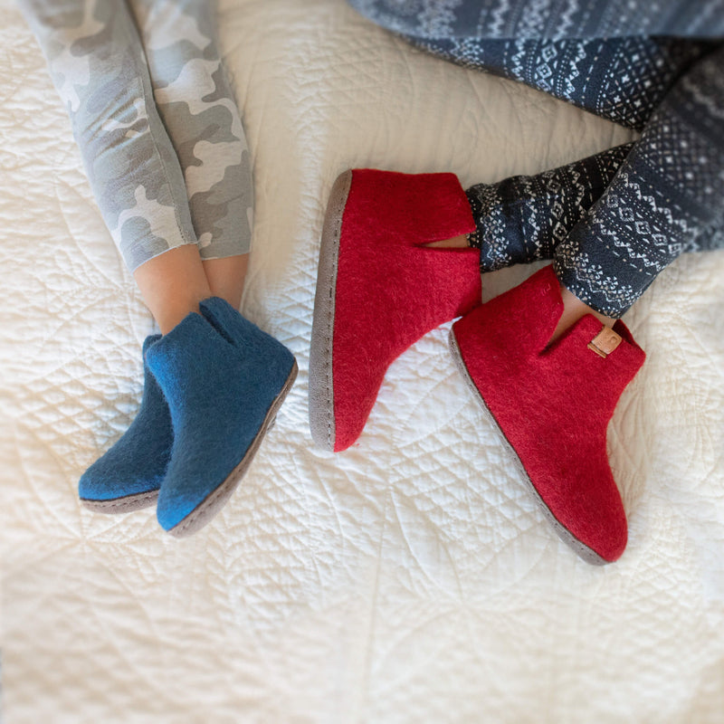 Kids Wool Bootie with Leather Sole - Blue