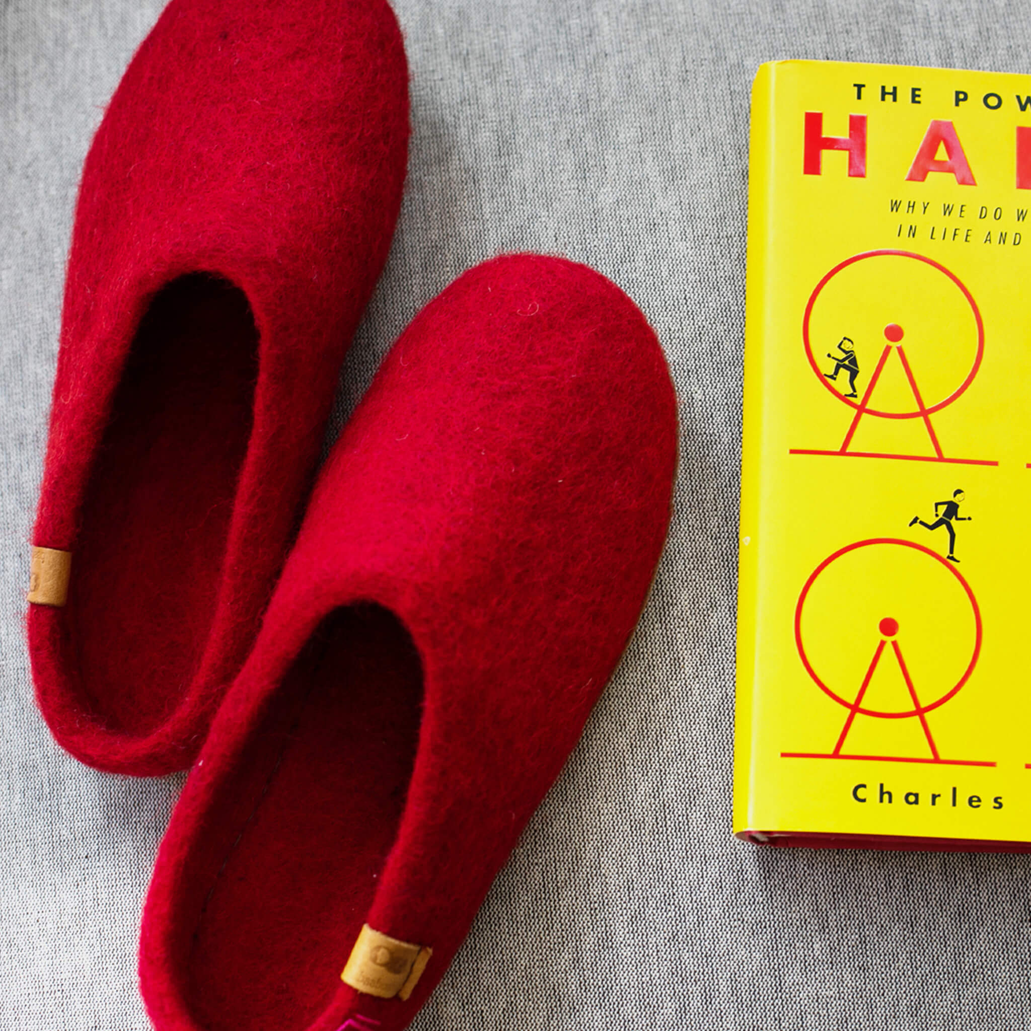 Wool Slipper with Leather Sole - Red