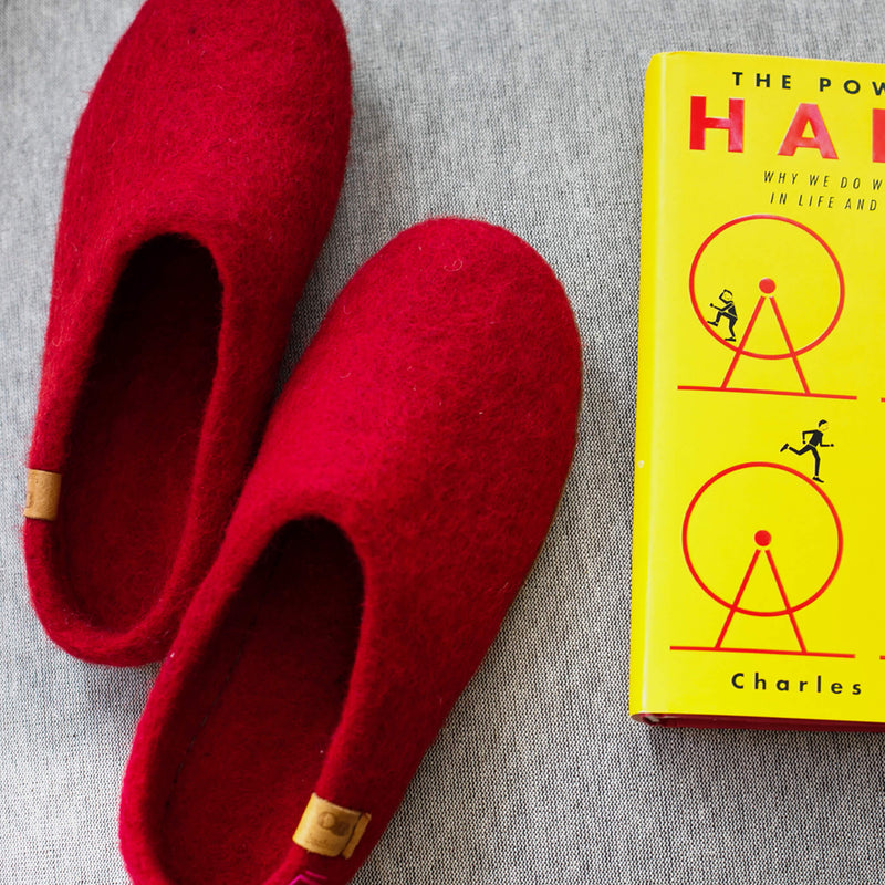 Wool Slipper with Leather Sole - Red