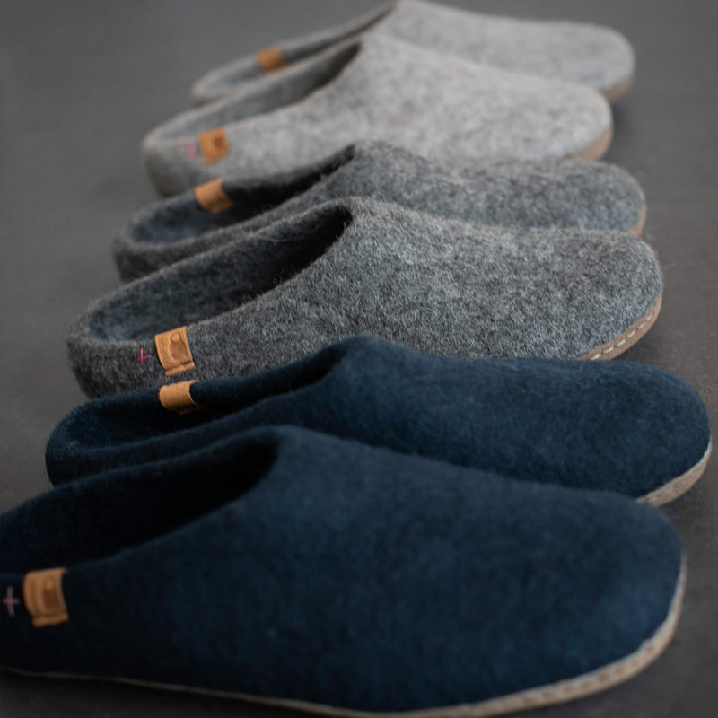 Wool Slipper with Leather Sole - Navy